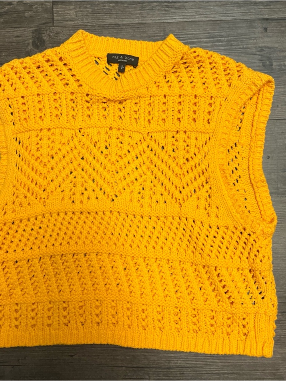 rag & bone Bright Yellow Open-Knit Crewneck Sweater Vest